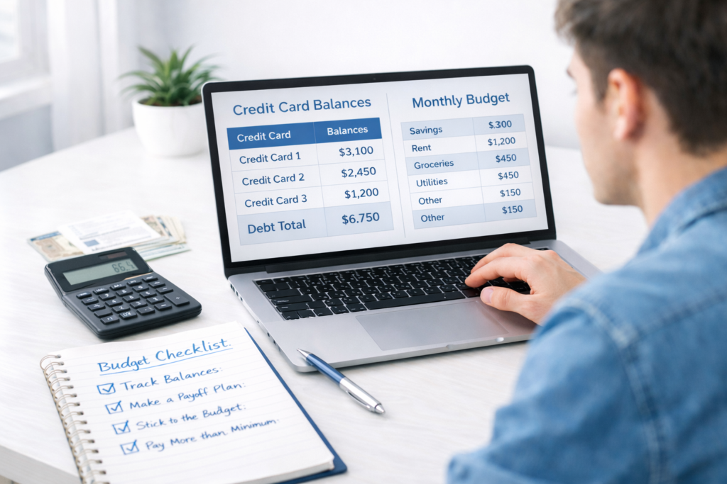 monthly budget and debt payoff planning for beginners